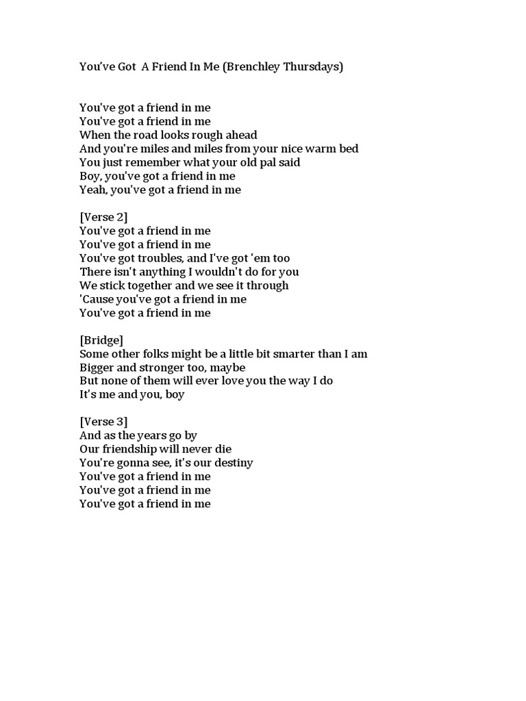 You've Got a Friend in Me Lyrics | PDF | Social Science | Home & Garden