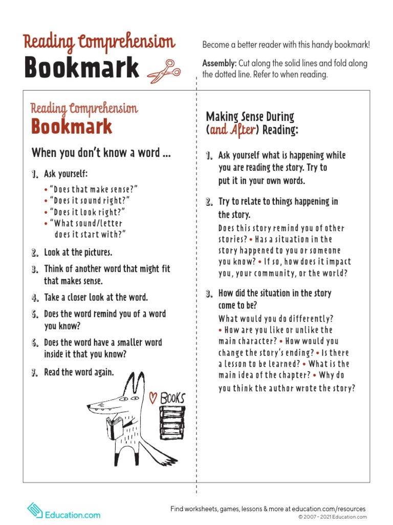 Reading Comprehension Bookmark | PDF | Self-Improvement
