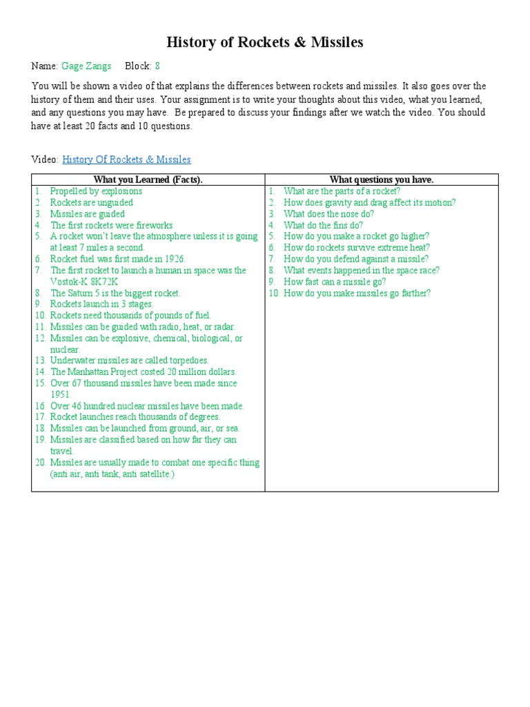 Rocket and Missile Questions and Facts | PDF | Science & Mathematics