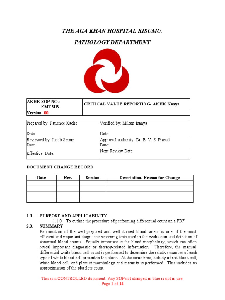 Diff Count Sop | PDF | White Blood Cell | Platelet