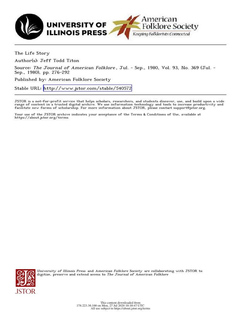 Todd Titon Jeff The Life Story Download Free PDF Biography Folklore