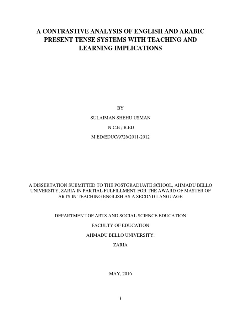 A Contrastive Analysis of English and Arabic Present Tense Systems With ...