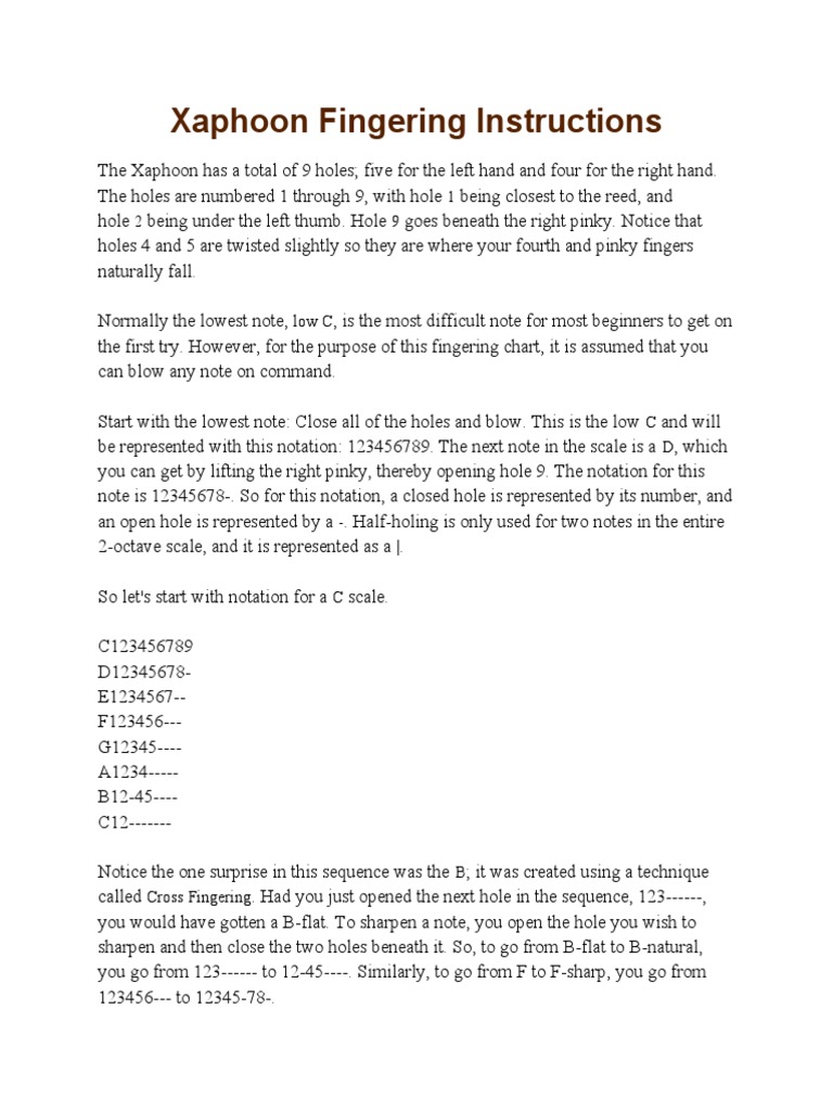 Xaphoon Fingering Instructions PDF Music Theory Musicology