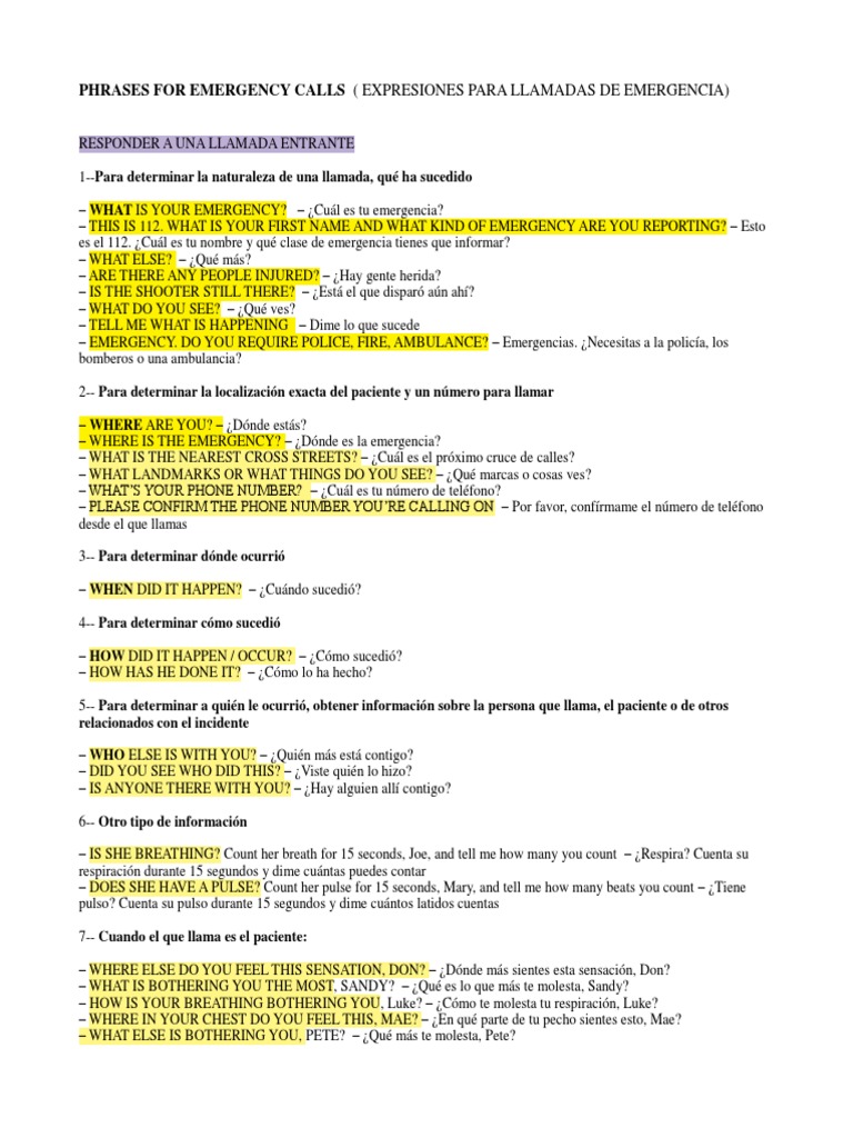 Phrases For Emergency Calls PDF