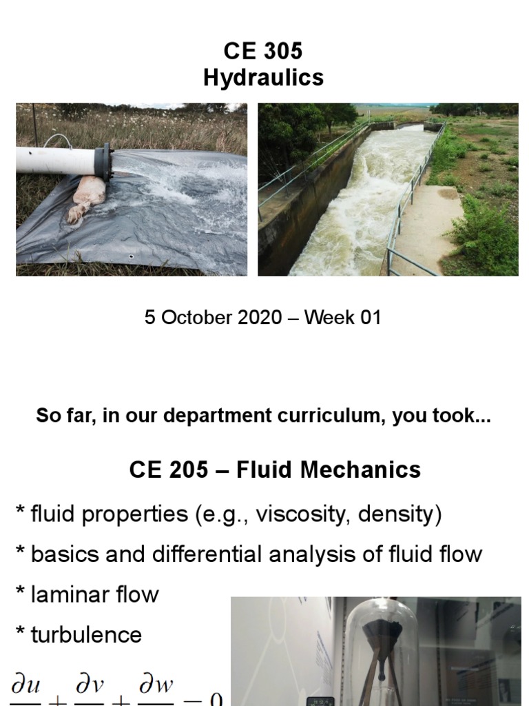 CE 305 Hydraulics Course Overview | PDF | Fluid Dynamics | Hydraulics