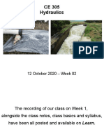 CE 305 Hydraulics: 12 October 2020 - Week 02