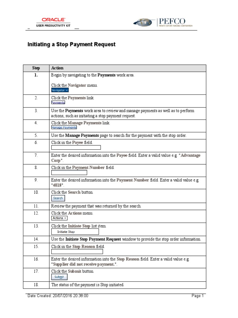 Initiating a Stop Payment Request | PDF | Law