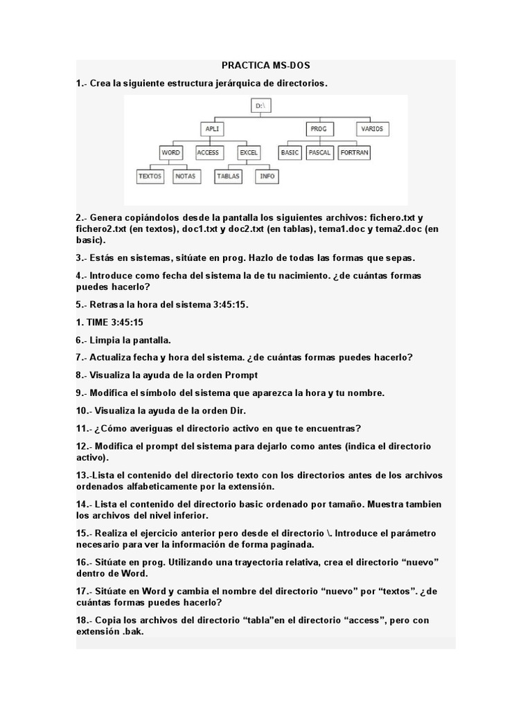 Práctica Completa de MS-DOS | PDF | Archivo de computadora | Directorio ...