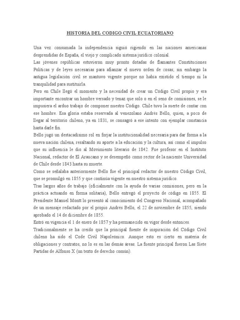 Historia del Código Civil Ecuatoriano | PDF | Derecho civil (sistema ...