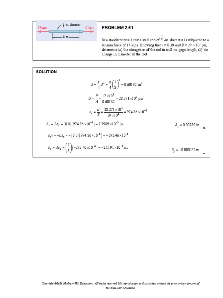 Solution: PROBLEM 2.61 | PDF | Young's Modulus | Pascal (Unit)
