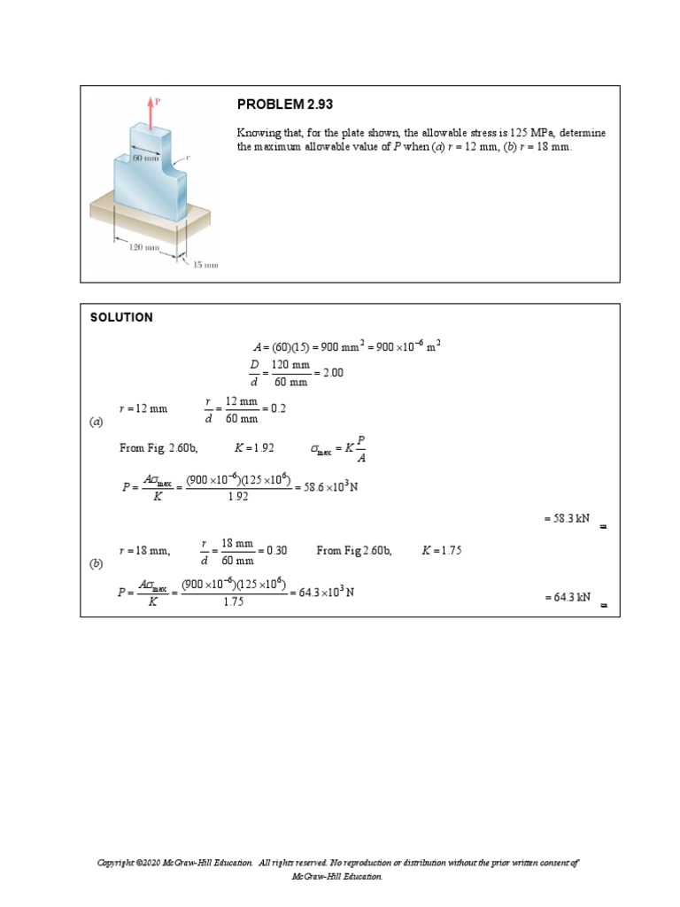 PROBLEM 2.93: Solution | PDF | Yield (Engineering) | Stress (Mechanics)