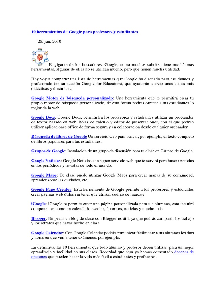10 Herramientas de Google para Profesores y Estudiantes | PDF