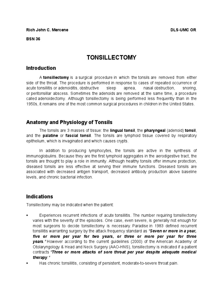 Tonsillectomy Or Pdf Health Sciences Clinical Medicine