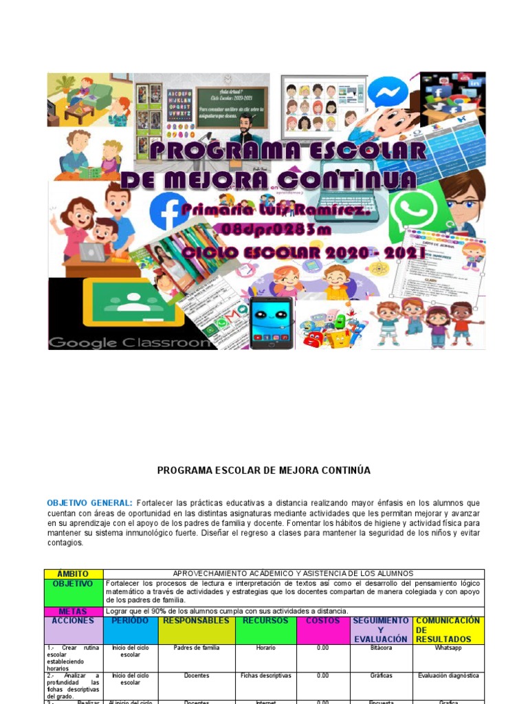 Programa de Mejora Continua Escolar 2025 | PDF | Evaluación | Maestros