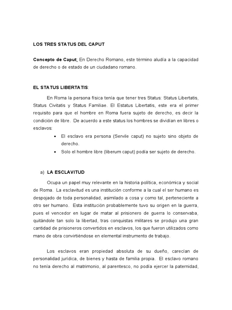 Los tres estatus del caput en el Derecho Romano: el status libertatis ...