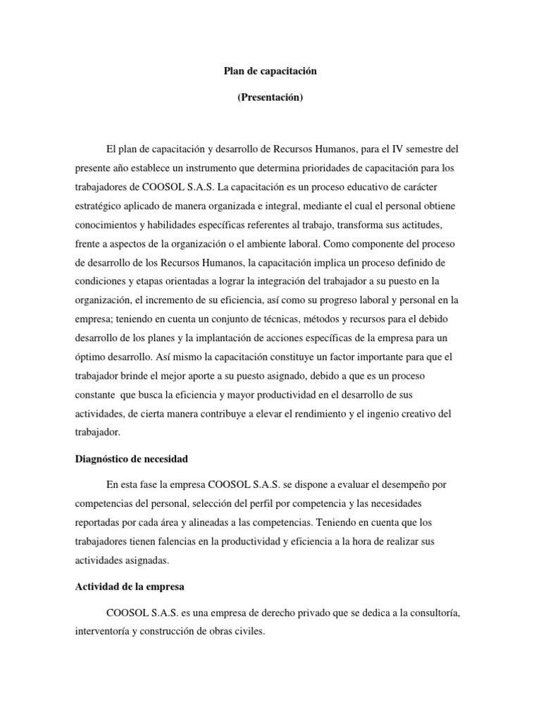Plan de Capacitación | PDF | Gestión de recursos humanos | Empresas