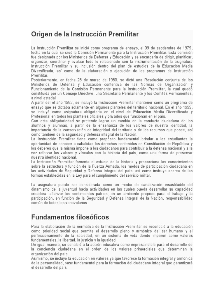 Origen y Evolución de la Instrucción Premilitar | PDF | Nación ...