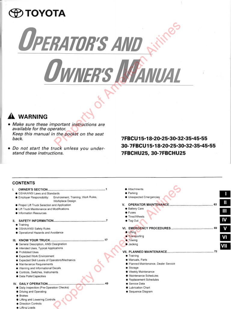 7fbcu15 Operator Manual | PDF | Forklift | Occupational Safety And ...