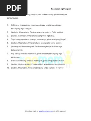 pang uri kaantasan 5 worksheets pdf