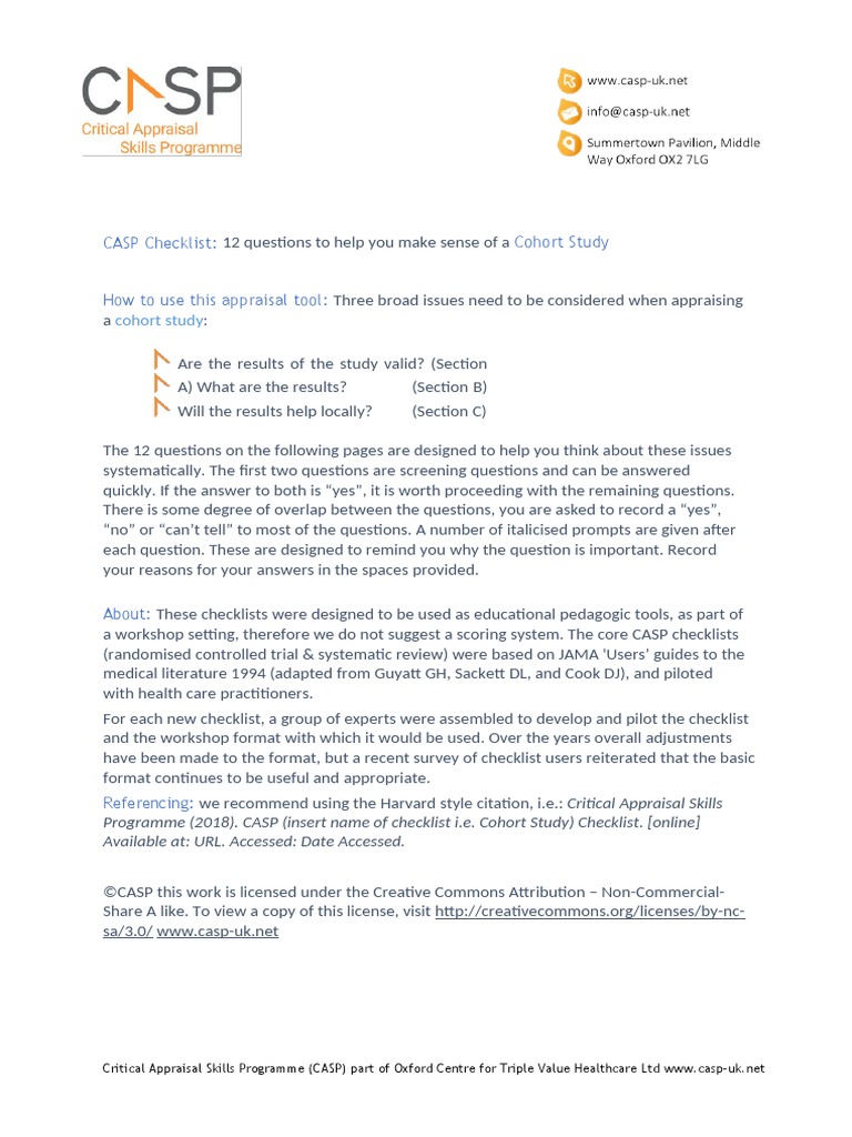 CASP Checklist: Cohort Study | PDF | Confounding | Cohort Study