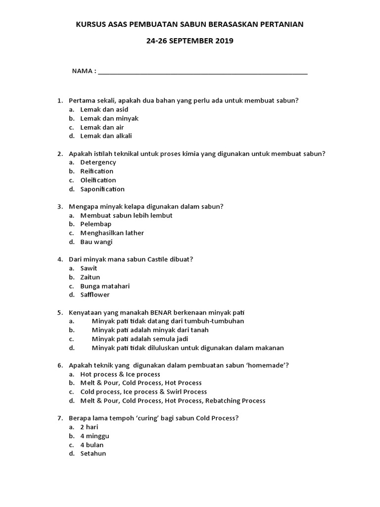 Pre Test Kursus Sabun Pdf