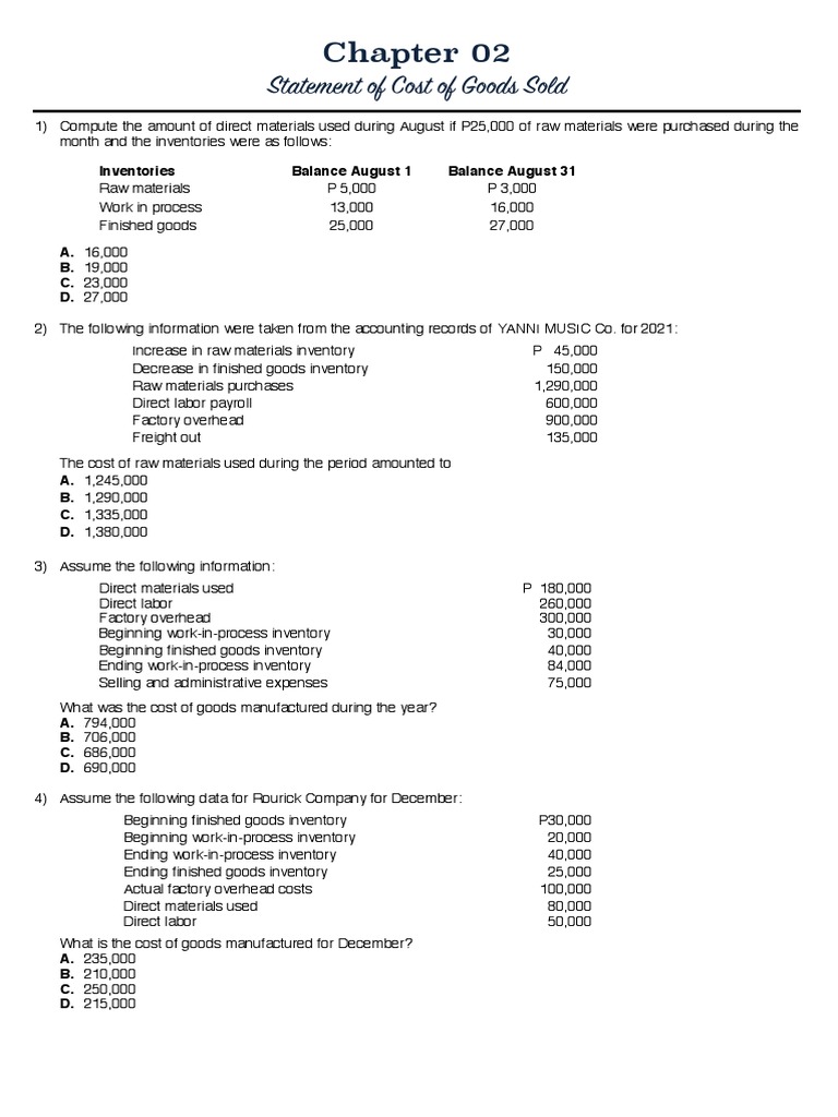 Statement of Cost of Goods Sold | PDF | Cost Of Goods Sold | Inventory
