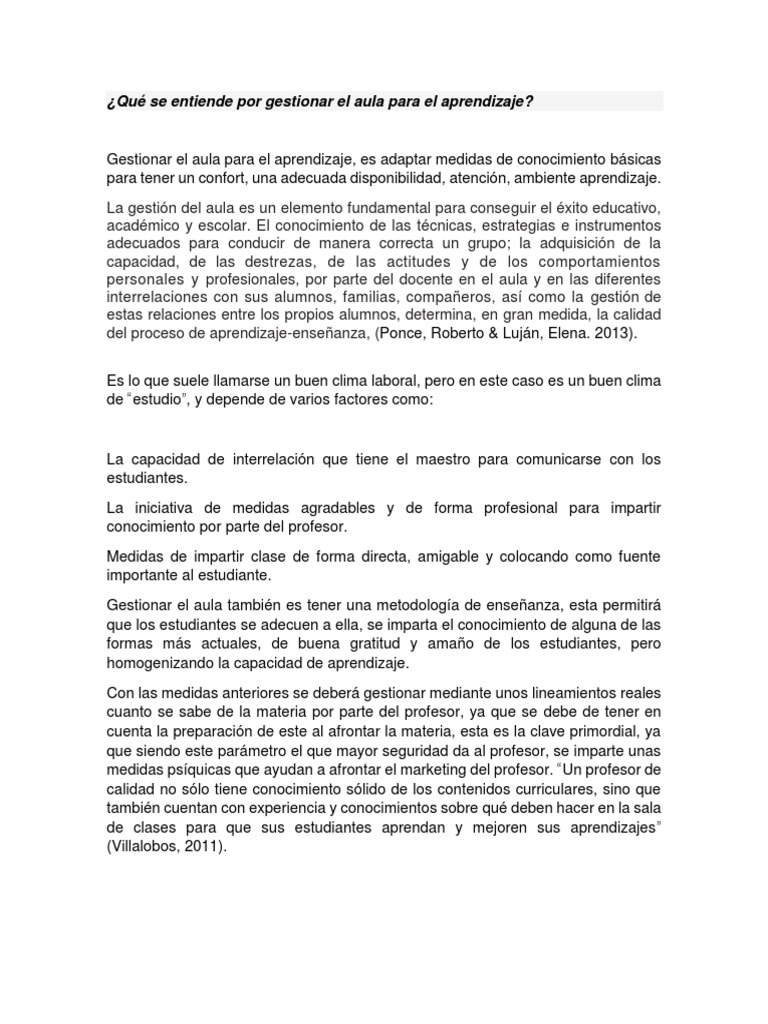Gestión del Aula para Aprendizaje Efectivo | PDF | Salón de clases ...