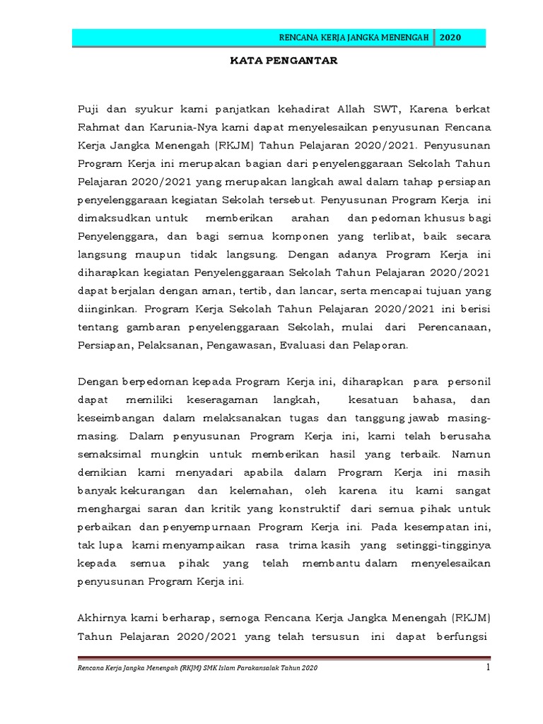 RKJM SMP 2020/2021: Pedoman Sekolah | PDF