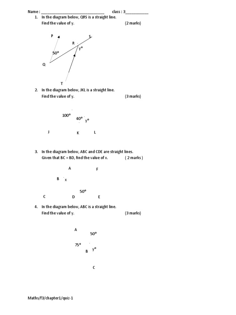 Geometry Quiz: Angle Calculations | PDF