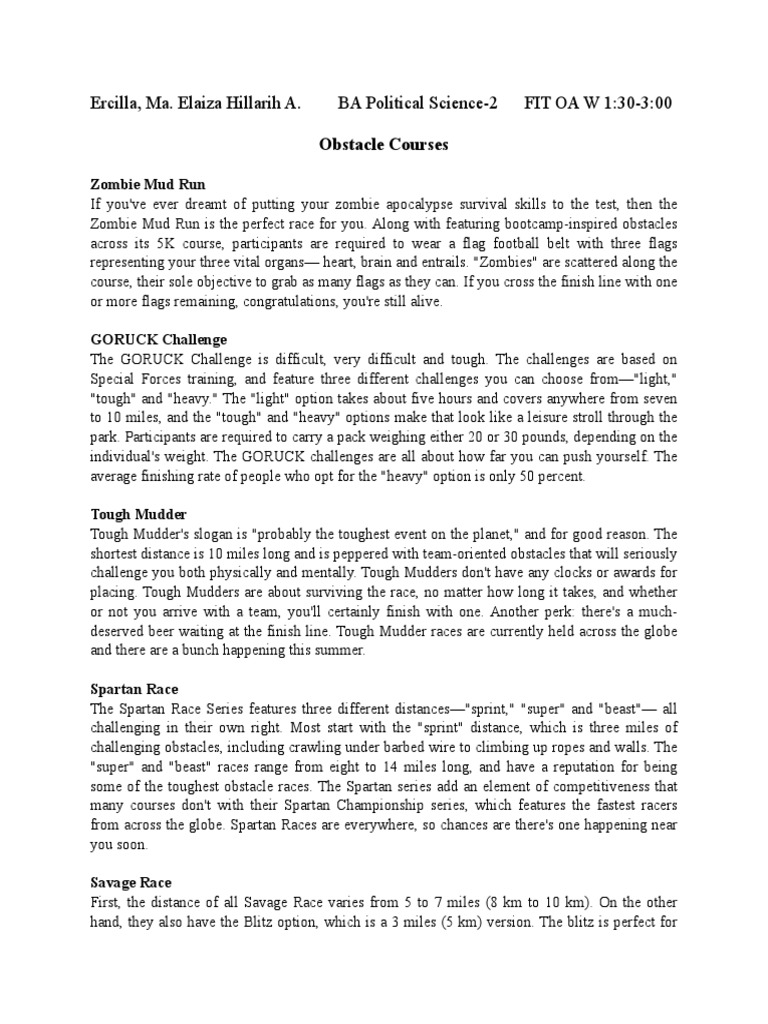 PE (Obstacle Courses) | PDF | Racing | Sports