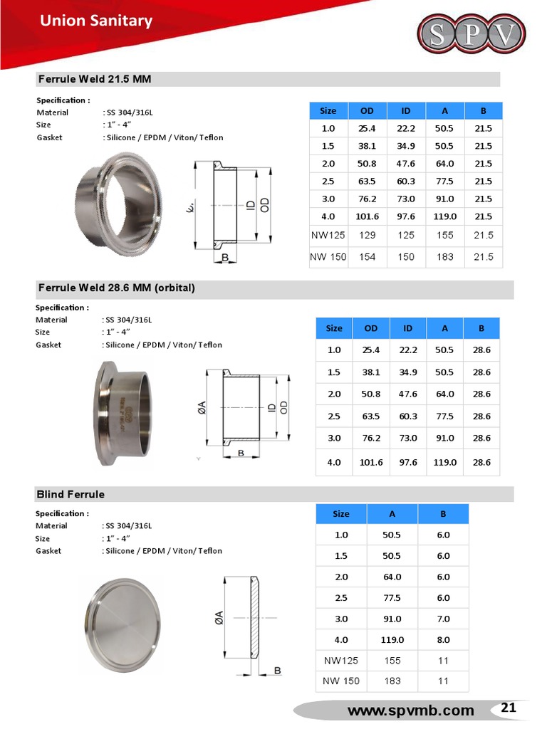 Sanitary Ferrule Size Specifications | PDF | Joining | Mechanical ...