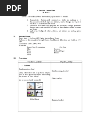 A Detailed Lesson Plan in Arts 5