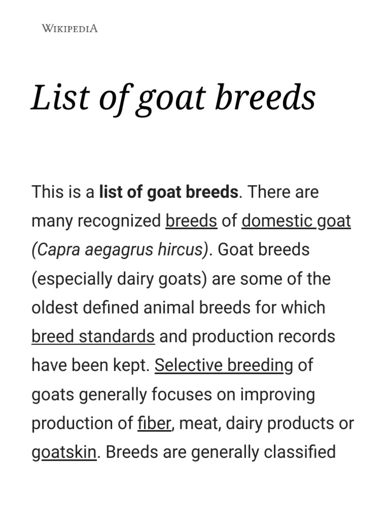 Comprehensive Goat Breeds List | PDF | Goat | Domesticated Animals