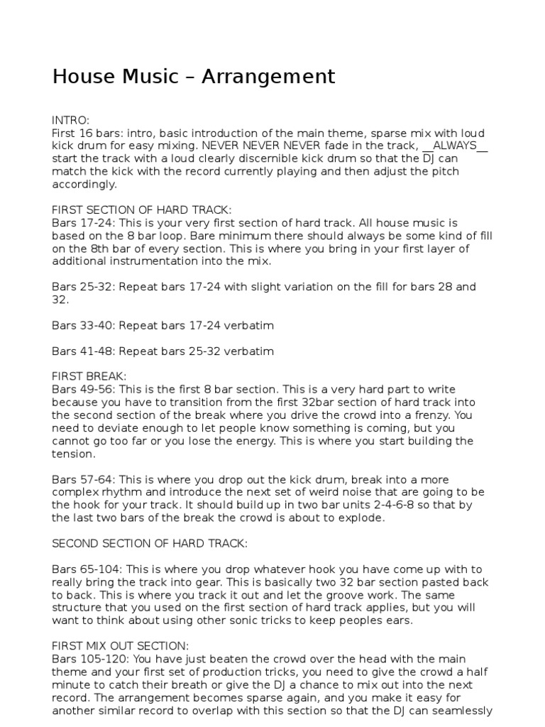 House Music Arrangement Music Industry Sound