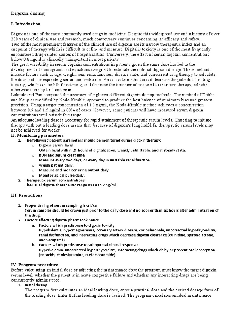 Digoxin Dosing o o o o o PDF Dose (Biochemistry)
