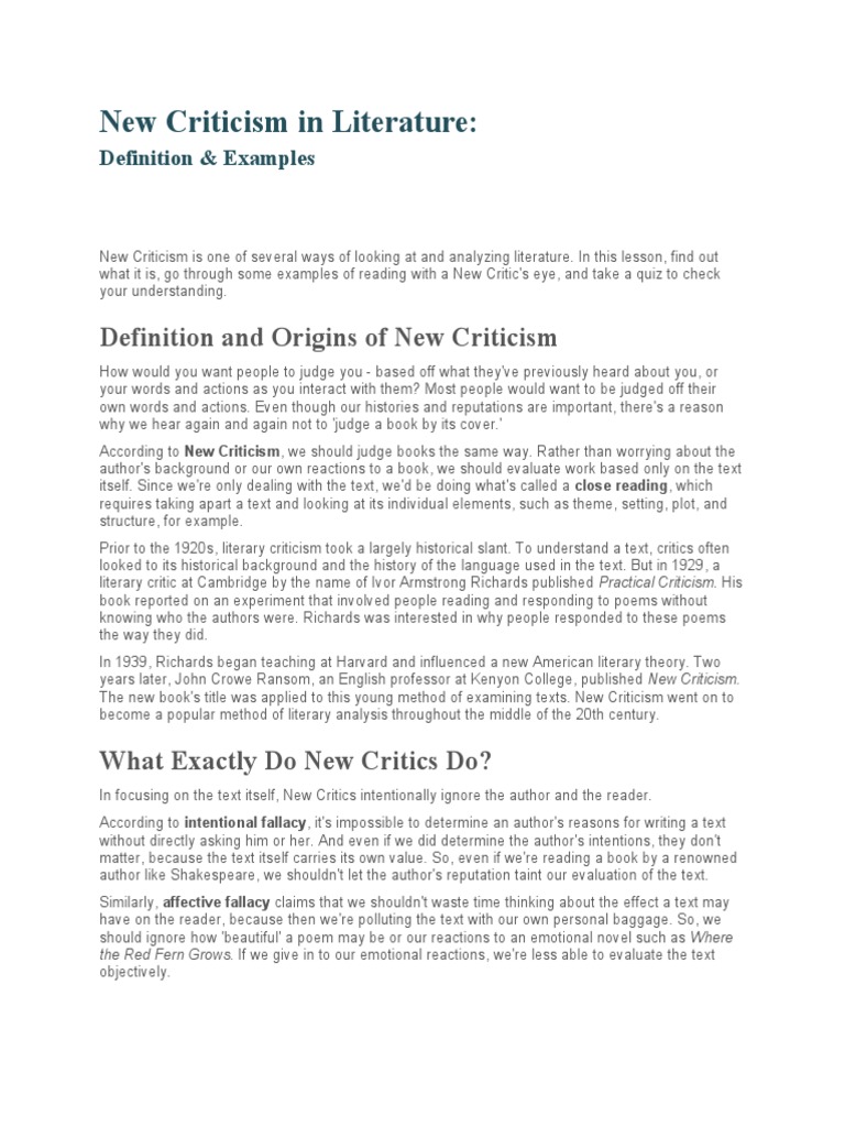 New Criticism: Definition and Examples | PDF | Poetry | Books