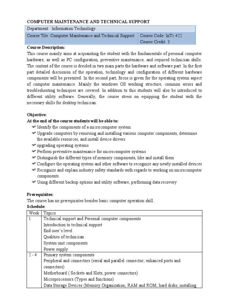 Computer Maintenance Course Overview | PDF | Technical Support ...