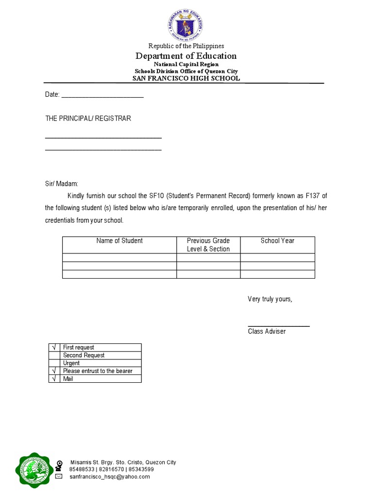 Student Record Request Form Template | PDF