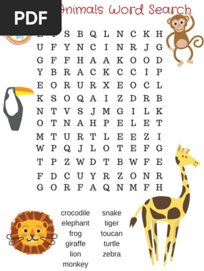 Jungle Animals Word Search Printable