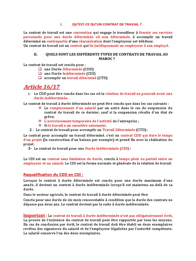 Resumee Droit S2 Cdd Cdi Droit Du Travail Droit Prive
