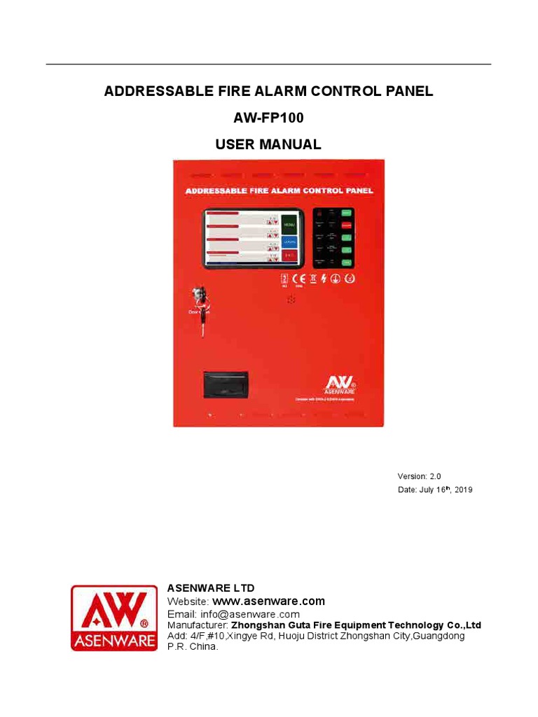 AW-FP100 Fire Alarm Control Panel Manual | PDF | Transmission Control ...