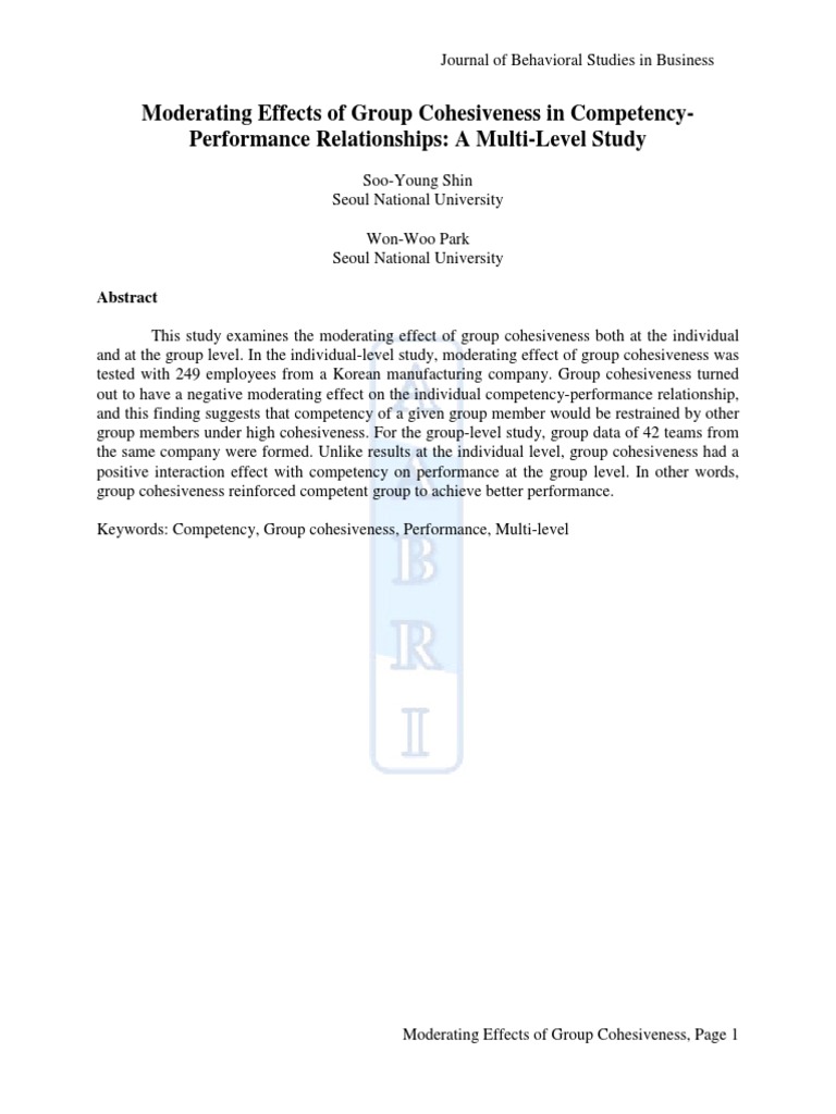 Group Cohesiveness in Performance Dynamics | PDF | Social Capital ...