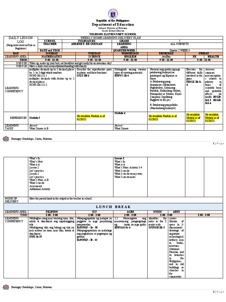 Grade 5 Daily Lesson Log Q2 W4 | PDF | Human Nature