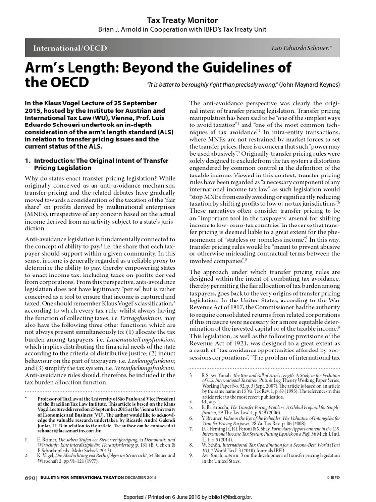 SCHOUERI, Luís Eduardo. Arm S Length Beyond The Guidelines of The