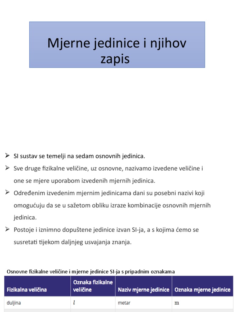 Mjerne Jedinice, SI Sustav PDF