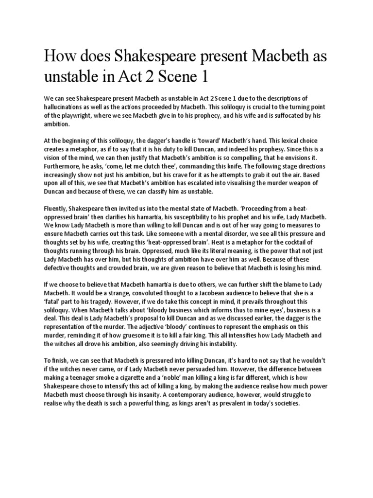 How Does Shakespeare Present Macbeth As Unstable in Act 2 Scene 1 | PDF |  Macbeth