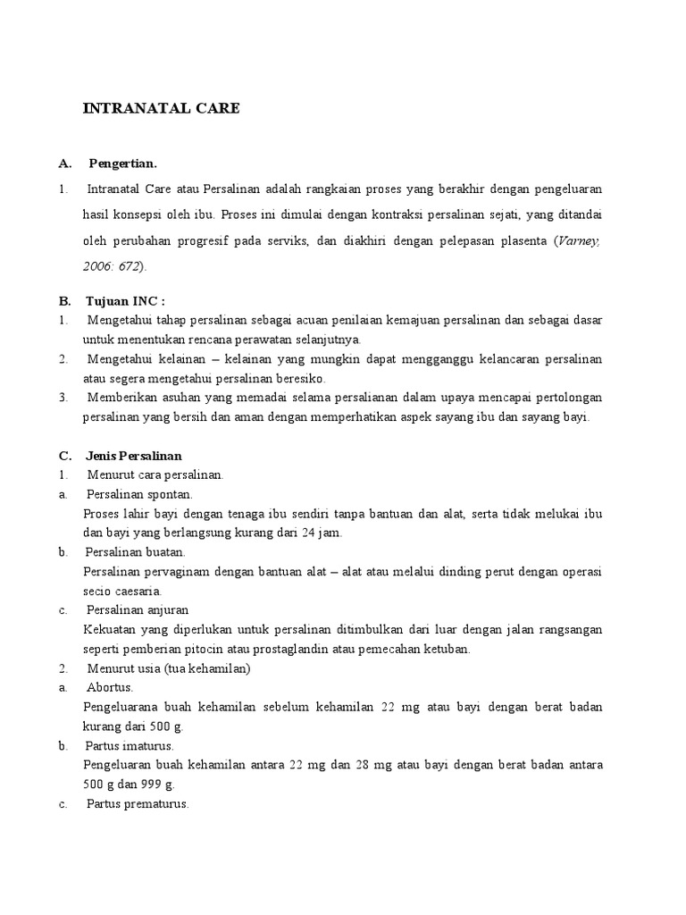 Pemahaman Intranatal Care dan Prosesnya | PDF