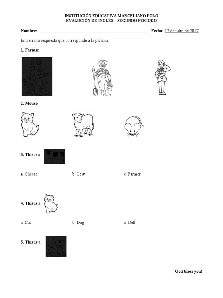 Evaluación Inglés - Segundo Periodo | PDF | Estudios de idiomas extranjeros