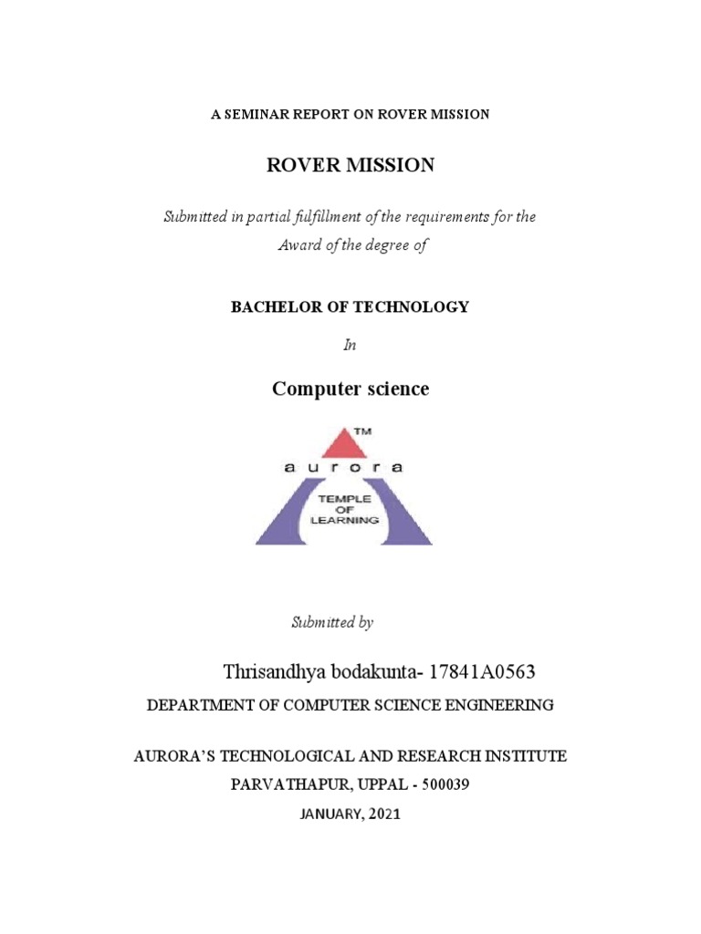 Rover Mission Seminar Report | PDF | Curiosity (Rover) | Exploration Of ...