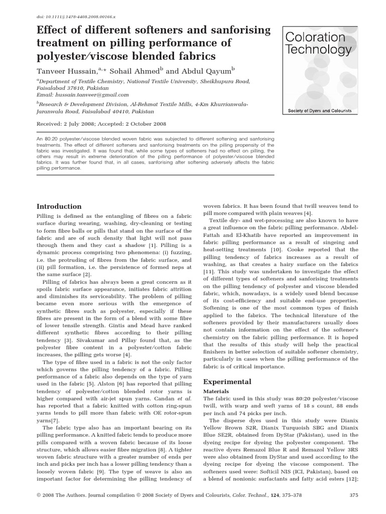 Effect of Different Softeners and Sanforising Treatment On Pilling